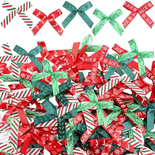 150 Piece Christmas Mini Bow Tiny Twist Tie Ribbon, Red, product photograph