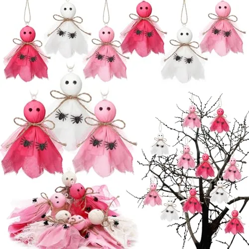 12 Piece Halloween Hanging Ornaments Pink Ghost Ornaments, product photograph