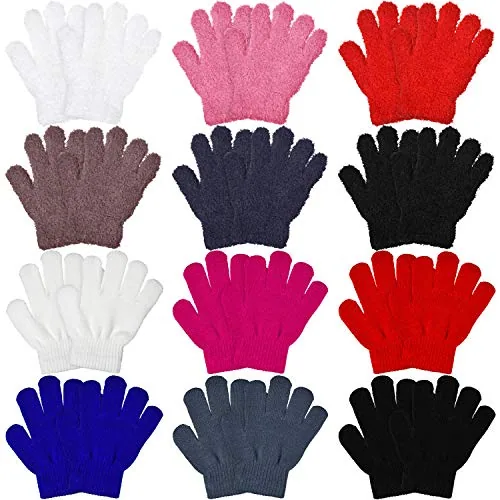 12 Pairs Kids Gloves Stretch Full Finger Mittens Winter, Multicolour, product photograph