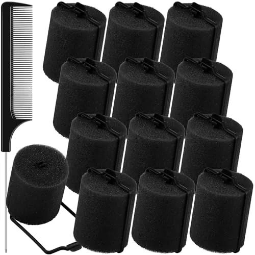 12 Piece Jumbo Foam Sponge Rollers Soft Overnight, Black, product photograph