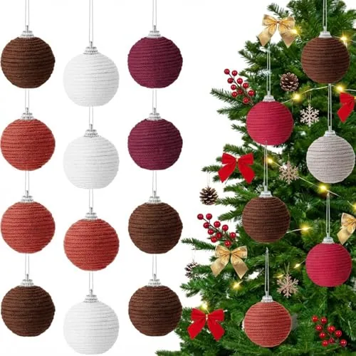 18 Piece Farmhouse Christmas Red and White Ball Ornaments 2.36 in, product photograph