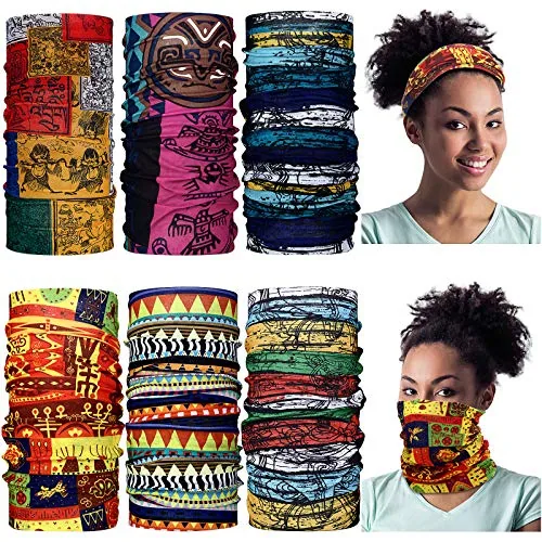6 Piece African Scarf African Bandanas Face Covering Unisex Boho, Multicolour, product photograph
