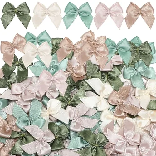 150 Piece Christmas Mini Bow Tiny Twist Tie Handmade Craft Ribbon, Green, product photograph