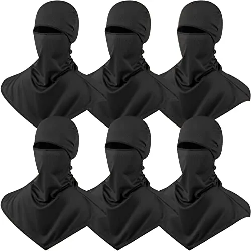 6 Piece Balaclava Face Mask Cover Breathable Long Neck Covers, Black, product photograph