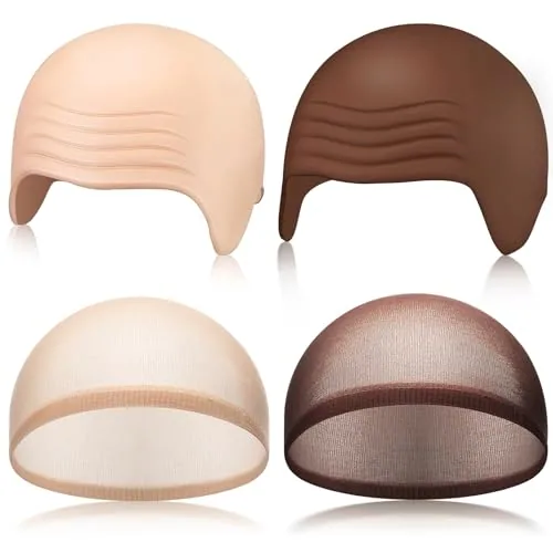 s Halloween Bald Caps Makeup Latex Bald Head Wig Cap Hat, Brown, product photograph