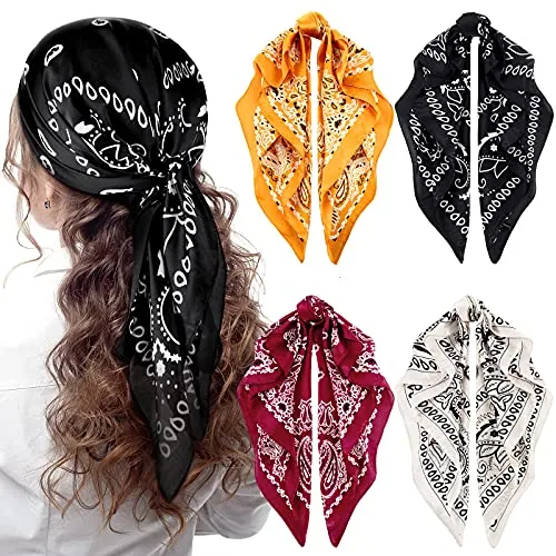 4 Piece 27 in Square Satin Bandanas, Black, product photograph