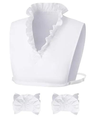 2 Piece Detachable Ruffle Collar and Cuffs Set, White, product photograph