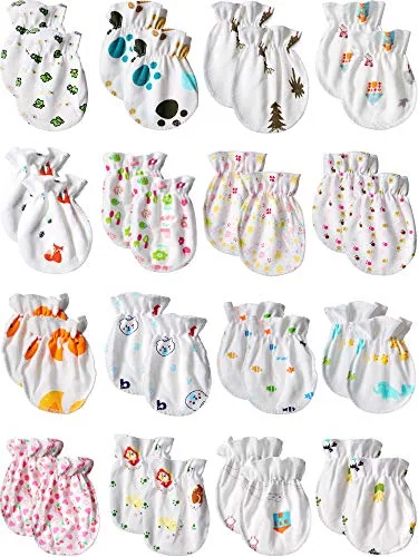 17 Pairs Baby Mittens Cotton No Scratch Gloves, Multicolour, product photograph