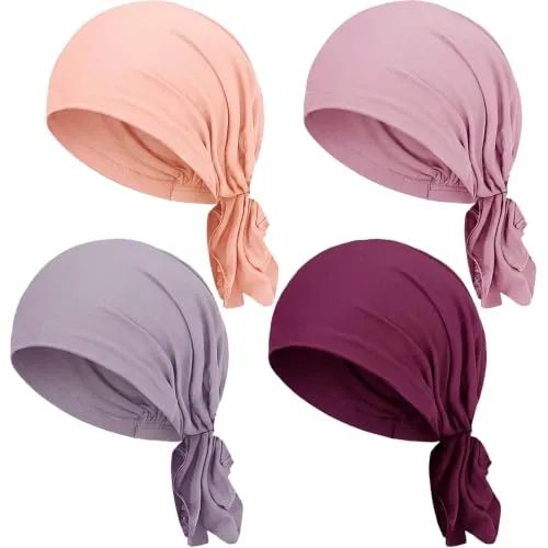 4 Piece Slip-on Pre-Tied Head Scarves, Purple, product photograph