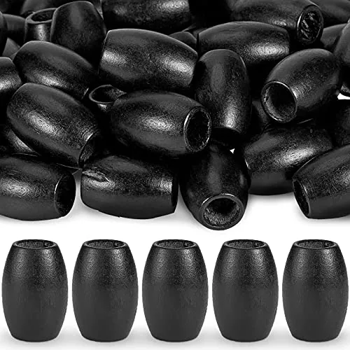 60 Piece Large Hole Wooden Beads 30 x 20 mm Macrame Loose Wood, Black, product photograph
