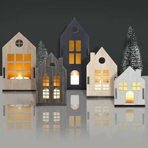 8 Piece Christmas Village Set, Multicolour, product photograph