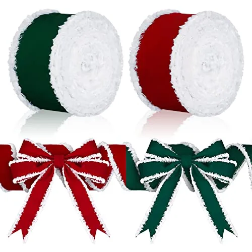 2 Rolls Christmas Velvet Ribbon Wired, Red, product photograph