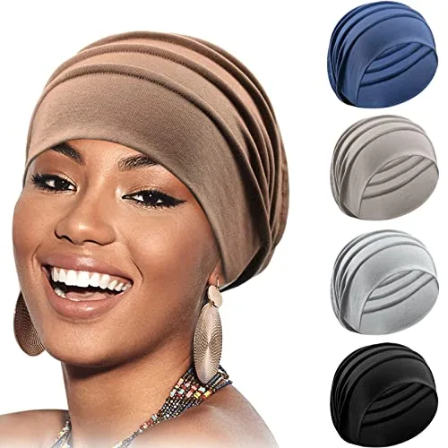 5 Piece Women Turban Sleep Cap Skull Cap Slouchy Beanie Soft, Grey, product photograph