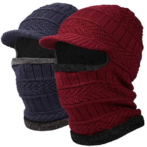 2 Piece Knitted Balaclava Beanie Hat Winter Neck Warmer Ski Face, Blue, product photograph