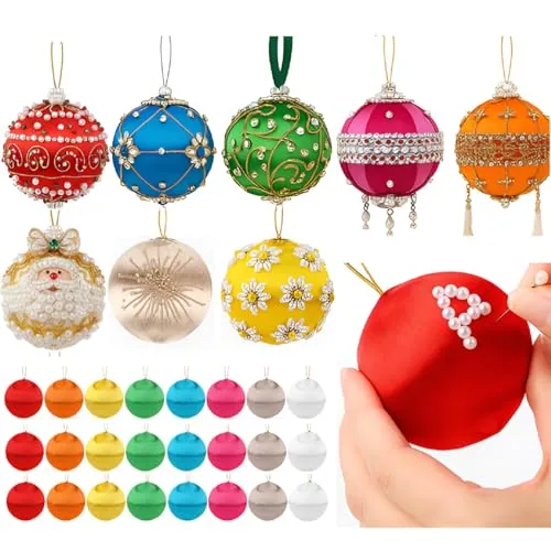 24 Piece Christmas Satin Balls Ornaments DIY Craft Foam Silk, product photograph