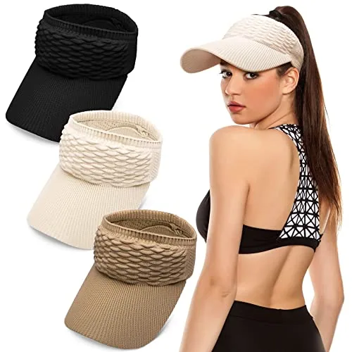 3 Piece Folding Women Sun Visor Hat, Black, product photograph