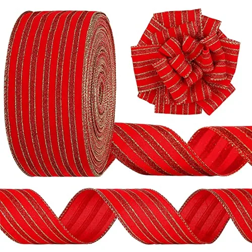 Christmas Wired Velvet Ribbon, Red, product photograph