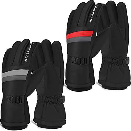 2 Pairs Winter Snow Gloves, Black, product photograph