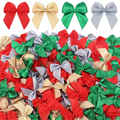 150 Piece Christmas Mini Bow Tiny Twist Tie Handmade Craft Ribbon, Gold, product photograph