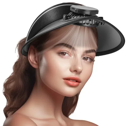 1 Piece Solar Fan Hat Men and Women Sun Visor Wide Brim Cooling, Black, product photograph