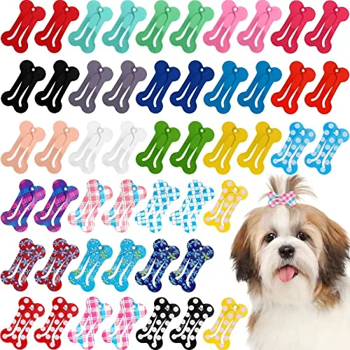 50 Piece 1 in Small Dog Hair Clips Puppy Bone Snap Hair Barrettes, product photograph