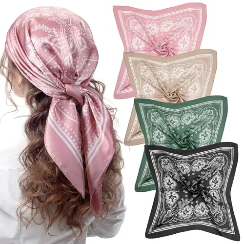 4 Piece 27 in Square Satin Bandanas, Pink, product photograph