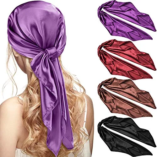 4 Piece 35 Inch Head Satin Large Bandana Satin Scarves Head Scarf, Red, product photograph