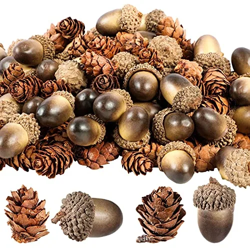 200 Piece Artificial Acorns Pine Cones, Natural, product photograph