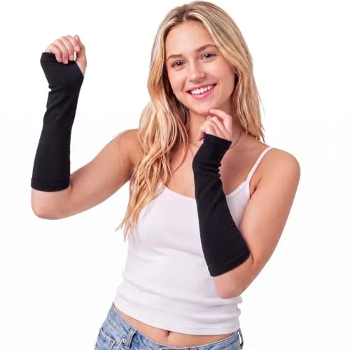1 Pair Long Knit Arm Warmers, Black, product photograph