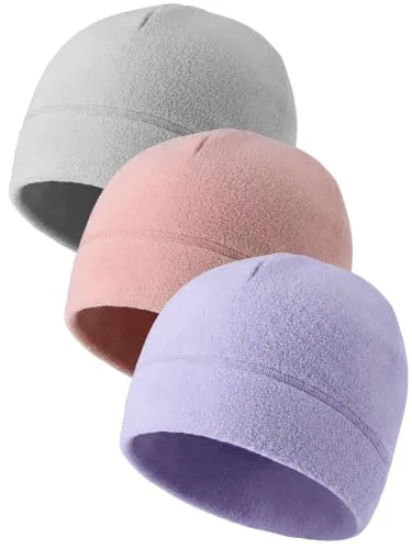 3 Piece Winter Warm Skull Cap Soft Fleece Beanie Hat Thick, Grey, product photograph