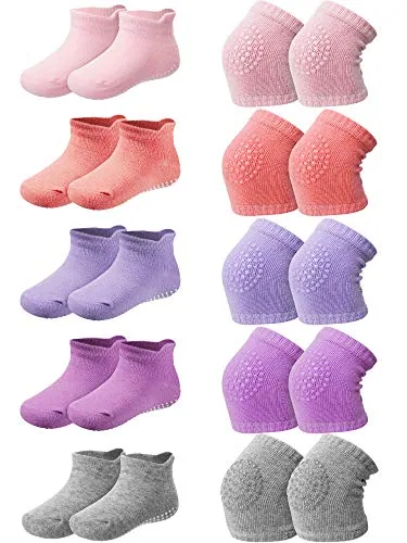 10 Pairs Baby Crawling Anti-Slip Knee Pads & Socks Set, product photograph
