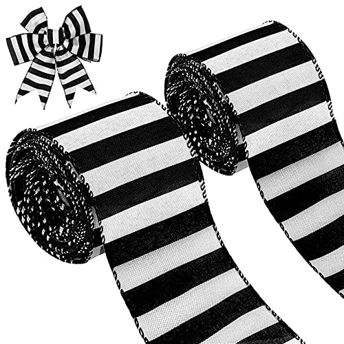 20 Yards 2 Rolls Christmas Wired Ribbon, White, product photograph
