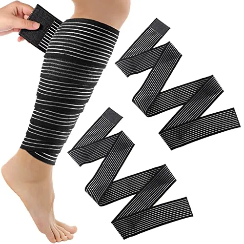 2 Piece Compression Leg Wraps Bandage Adjustable Ankle, Black, product photograph