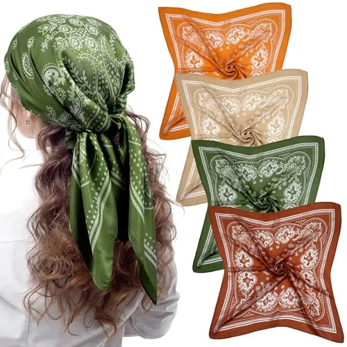4 Piece 27 in Square Satin Bandanas, Orange, product photograph