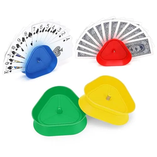 4 Piece Kids Playing Card Holders Plastic Playing Poker Tray, Multicolour, product photograph