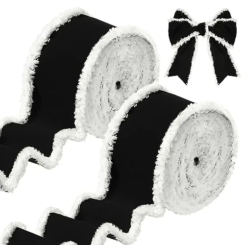 2 Rolls Christmas Velvet Decorative Ribbons Rolls Craft, Black, product photograph