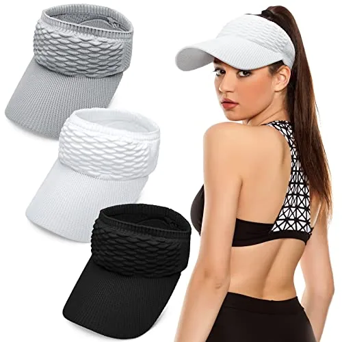3 Piece Folding Women Sun Visor Hat, Black, product photograph
