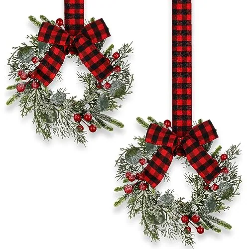 2 Piece 9 Inch Mini Christmas Red Berry Wreaths, product photograph