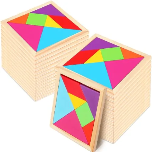 Wooden Tangram Puzzles, Natural, product photograph