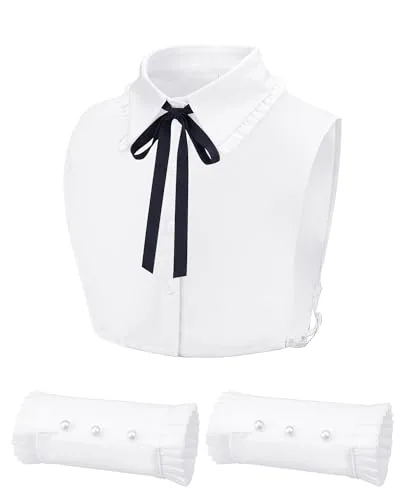 2 Piece Fake Collar Shirt and Wrist Cuffs Set, White, product photograph