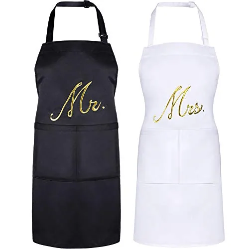 2 Piece Mr & Mrs Aprons, Multicolour, product photograph