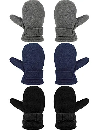 3 Pairs Baby Toddler Winter Mittens Warm Fleece Kids, Black, product photograph