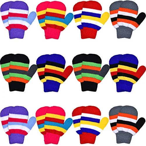 12 Pairs Toddler Winter Mittens Stretch Full Finger, Multicolour, product photograph