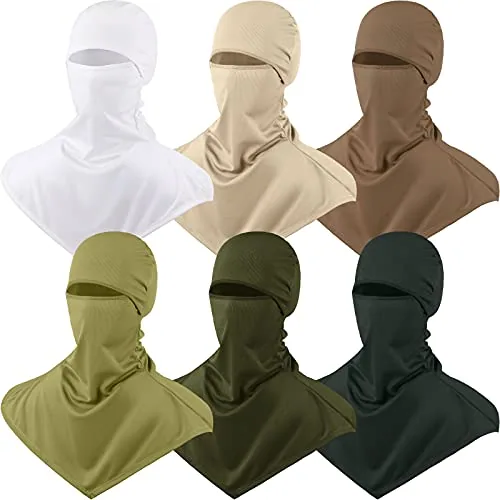 6 Piece Balaclava Face Cover Breathable Long Neck Covers Summer, White, product photograph