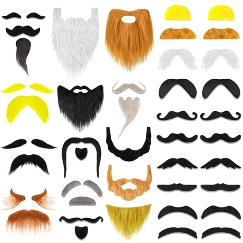 32 Piece Self-Adhesive Fake Mustaches Beard Self Adhesive Costume Party Cosplay, Multicolour, product photograph