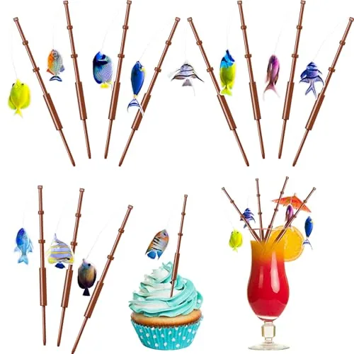 24 Piece Mini Fishing Pole Decorations, Multicolour, product photograph