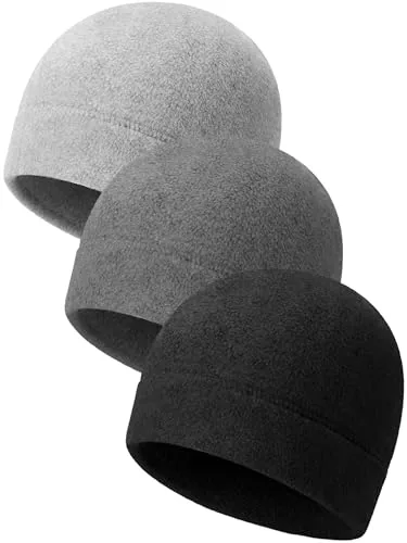 3 Piece Winter Warm Skull Cap Soft Fleece Beanie Hat Thick, Grey, product photograph