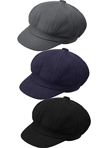 3 Piece Women Newsboy Cap Adjustable Winter Warm Hats Visor Beret, Grey, product photograph