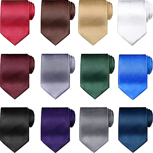 12 Piece Solid Satin Ties, product photograph