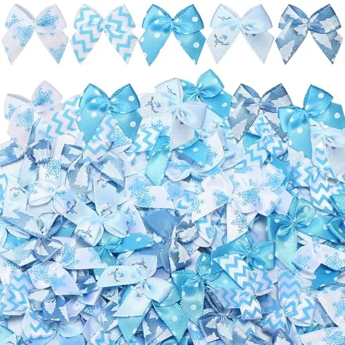 150 Piece Christmas Mini Bow Tiny Twist Tie Ribbon, Blue, product photograph